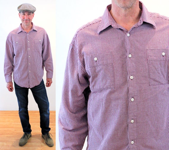 Y2K Yves Saint Laurent Camisa L Vintage Borgona Algodon Blanco YSL Artsy Stripe Disenador de Lujo Ropa Masculina Boton Hasta Grande Etsy Espana
