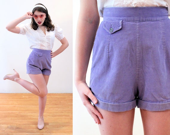 40s Jantzen Shorts XS, Purple Corduroy Cuffed Back