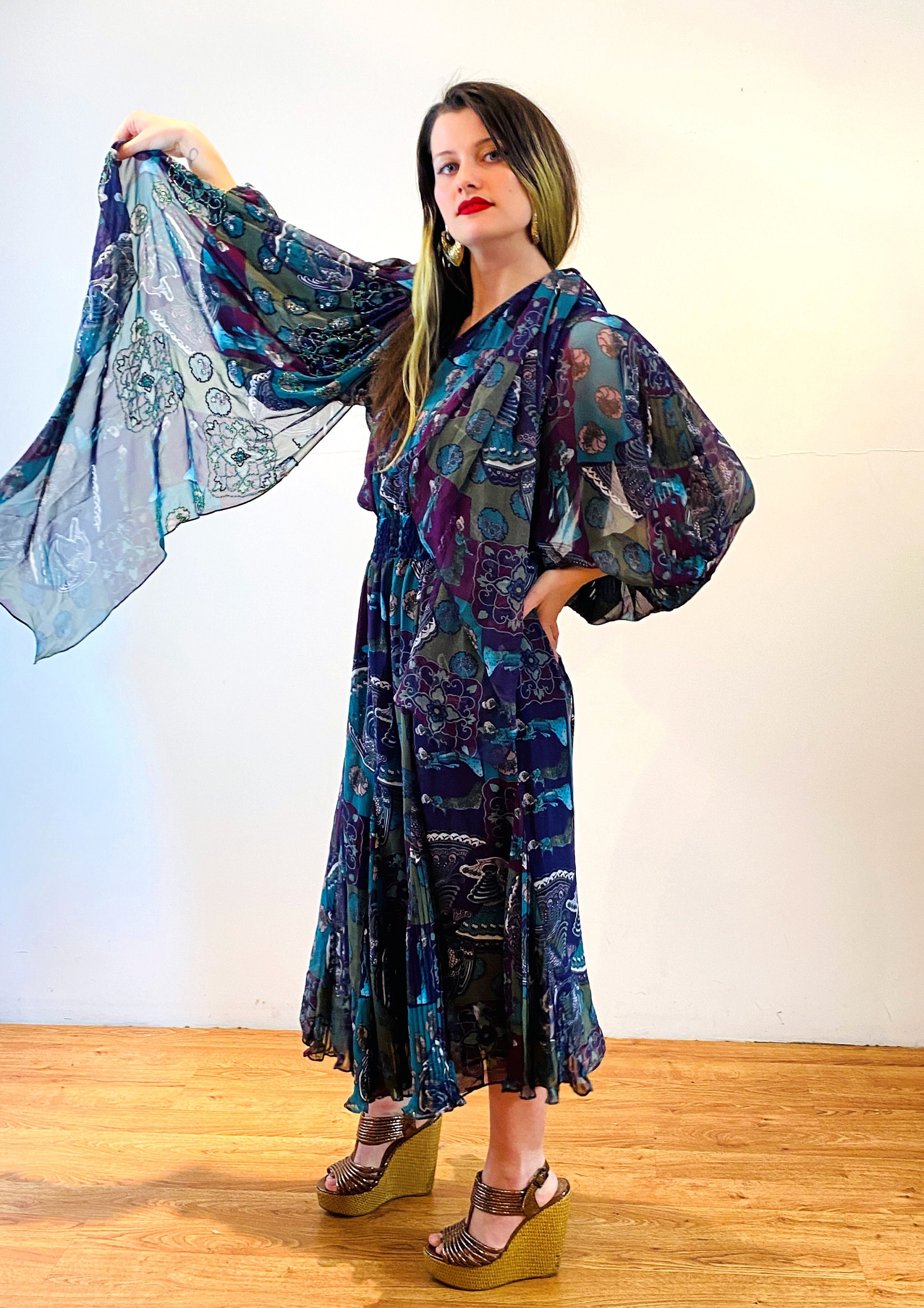 Beaded Chiffon Midi Dress - Etsy Beaded Chiffon Midi Dress - Etsy