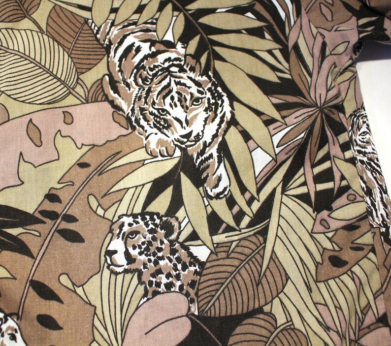 80-tals tigermönstrad skjorta M, vintage tropisk jordnära "Caribou" leopardmönstrad hawaiiansk blus, medium bild 6