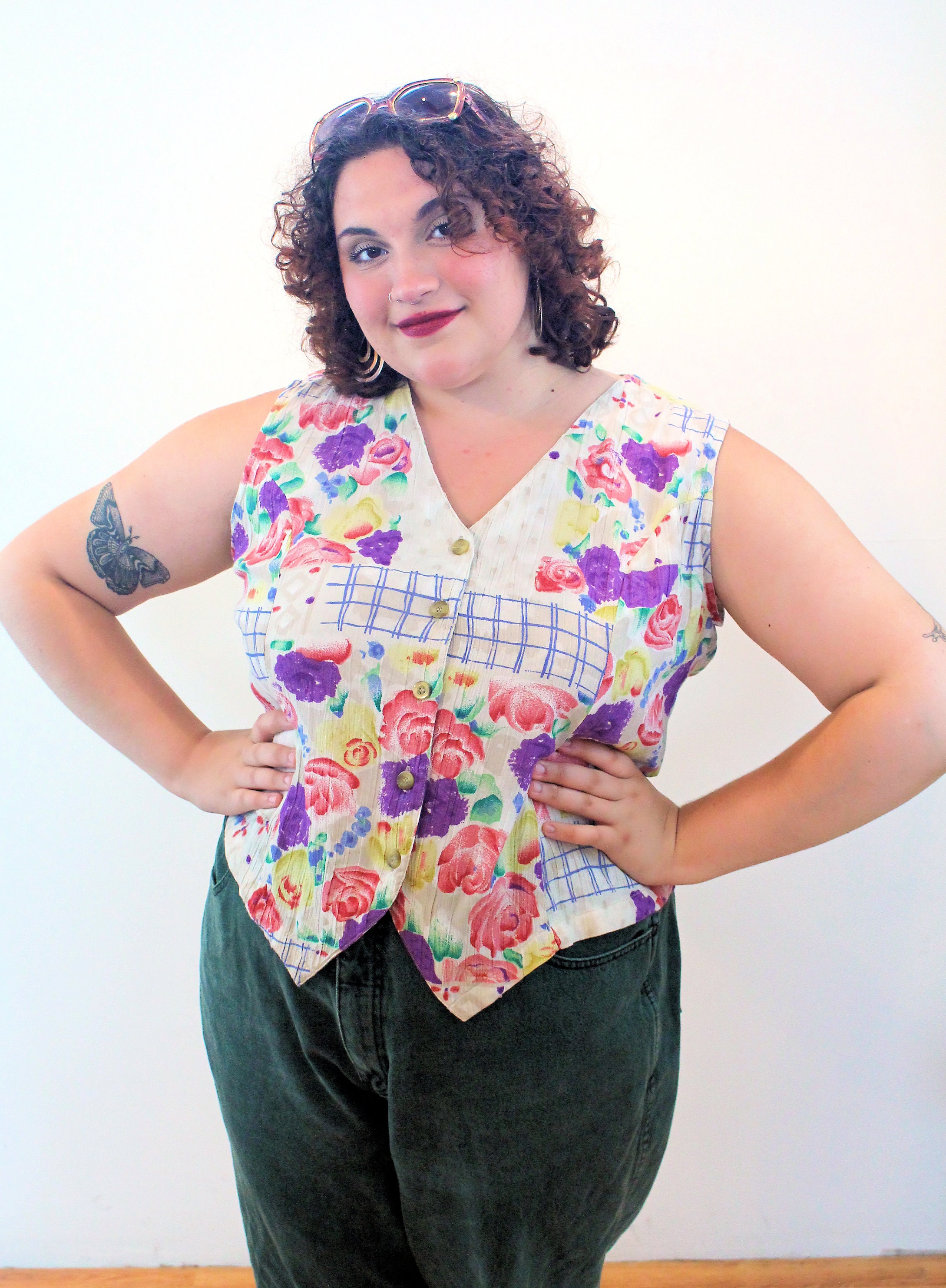 90s Floral Vest L XL, Vintage 