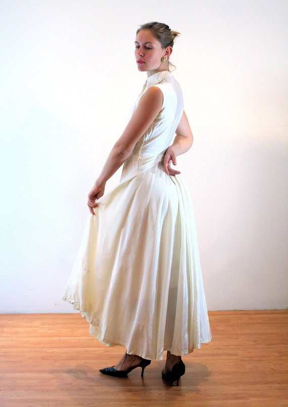 40s White Satin Dress S, Vintage 1940s Simple Mod… - image 3