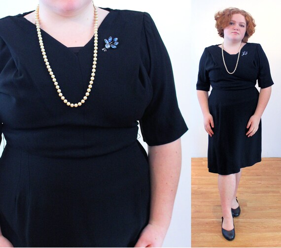 50s Black Cocktail Dress XL Vintage Plus Size Curvy Crepe Formal Elegant 1950s Pinup Volup Party Dress Extra Large Etsy UK