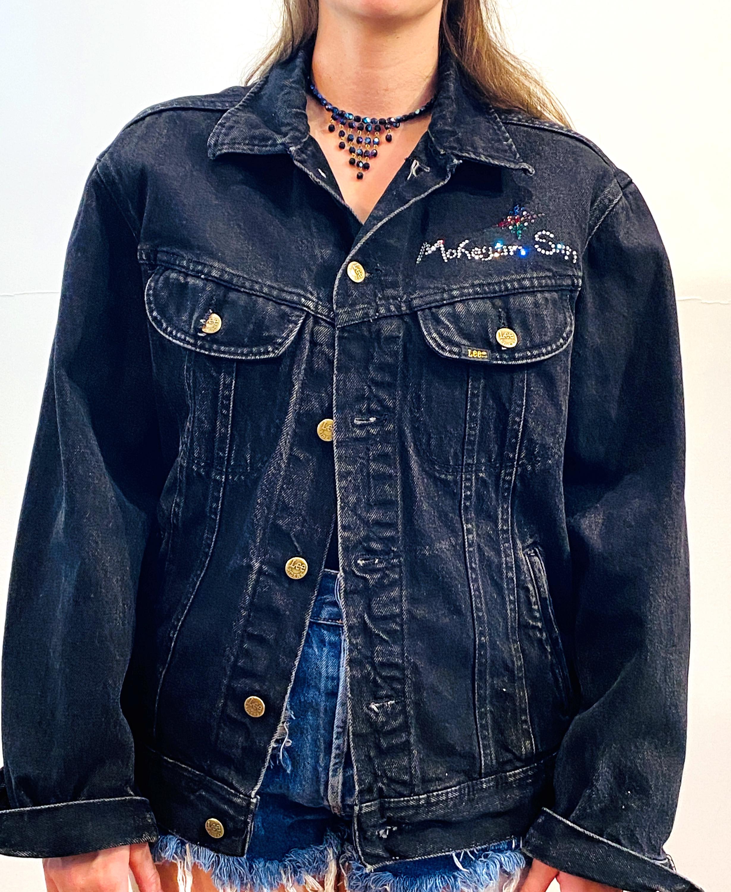 80's ~ イタリア製 Black Denim Riders Jacket 80s Lee Rider Black Jean Jacket 42 M, Vintage 