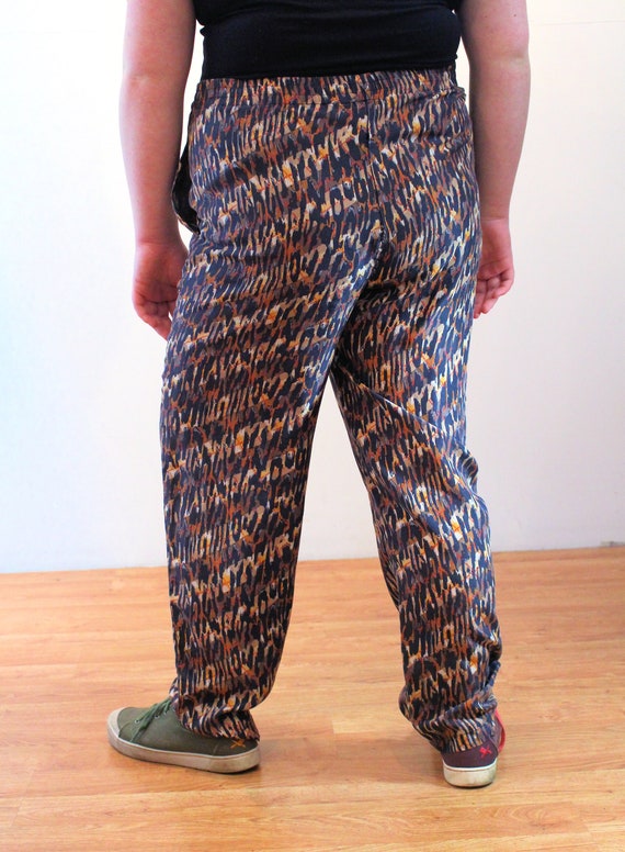 90s Silk Leopard Print Pants XL, Vintage Brown Bl… - image 3