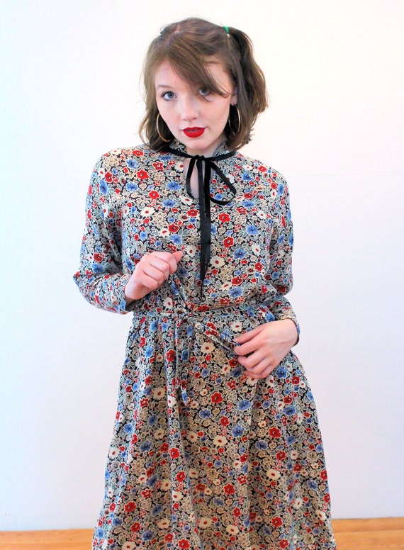 70s "Lady Madonna" Dress S P, Vintage Blue Red Sw… - image 5