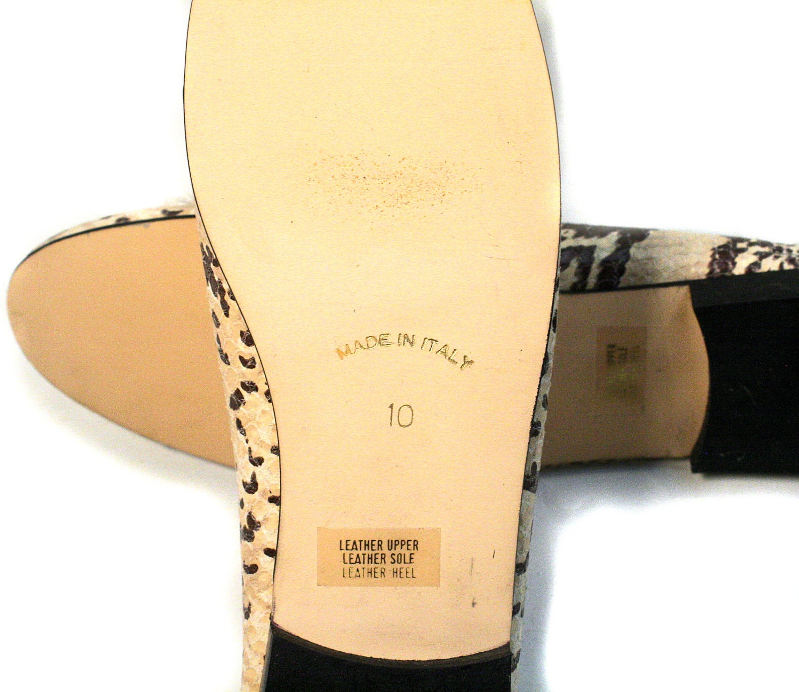 90s snakeskin flats size 10, unworn vintage reptile clifford and wills snake leather tan brown italy ballet slip on shoes