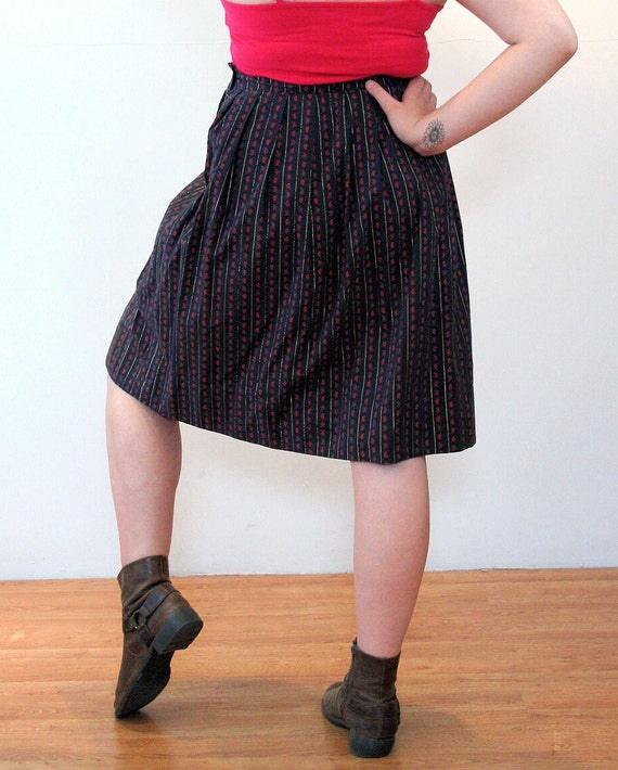 50s Paisley Striped Skirt L XL, Vintage Black Red… - image 3