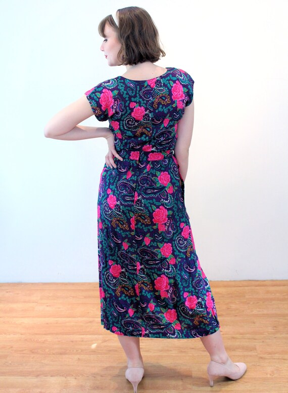 90s Floral Paisley 2 Piece Dress XS, Vintage Purp… - image 3