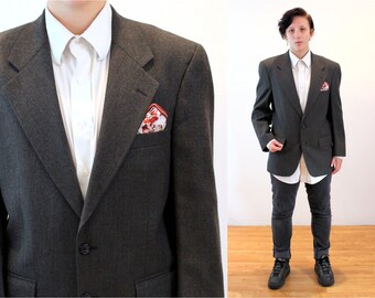 80s Burberrys' Wool Blazer 38R M, Vintage Gray Classic British Bloomingdale's Unisex Menswear Formal Suit Jacket, Medium