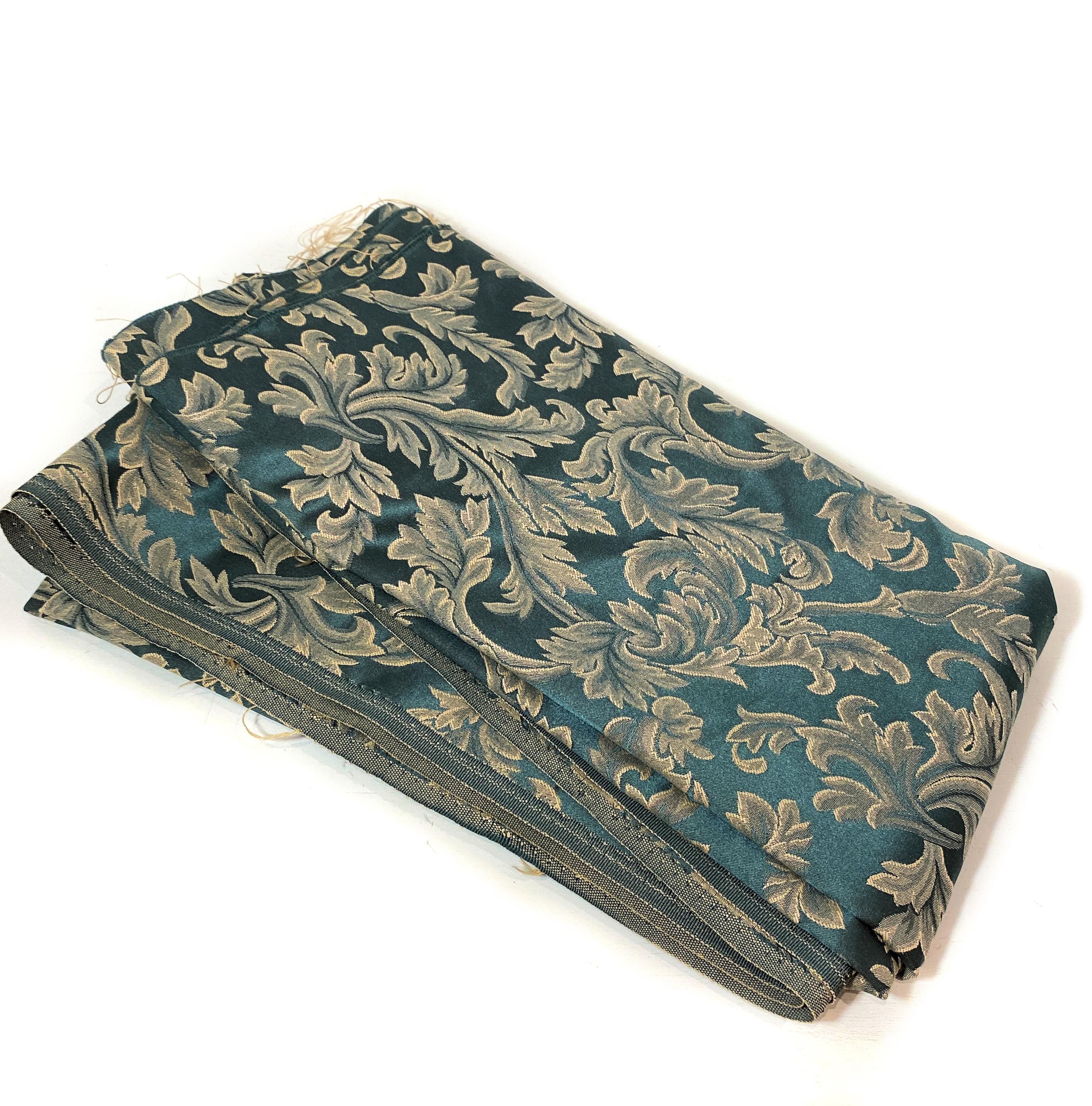 80s Green Damask Fabric, Vintage Upholstery Jacquard Neoclassical