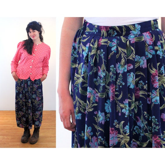 Navy floral skirt clearance vintage