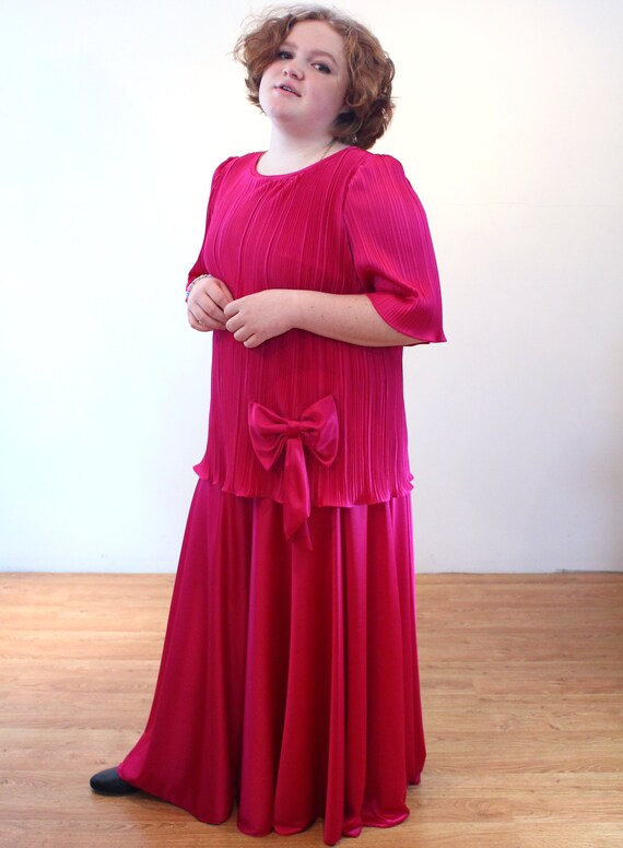 80s Pleated Column Dress XL, Vintage Raspberry Pi… - image 4
