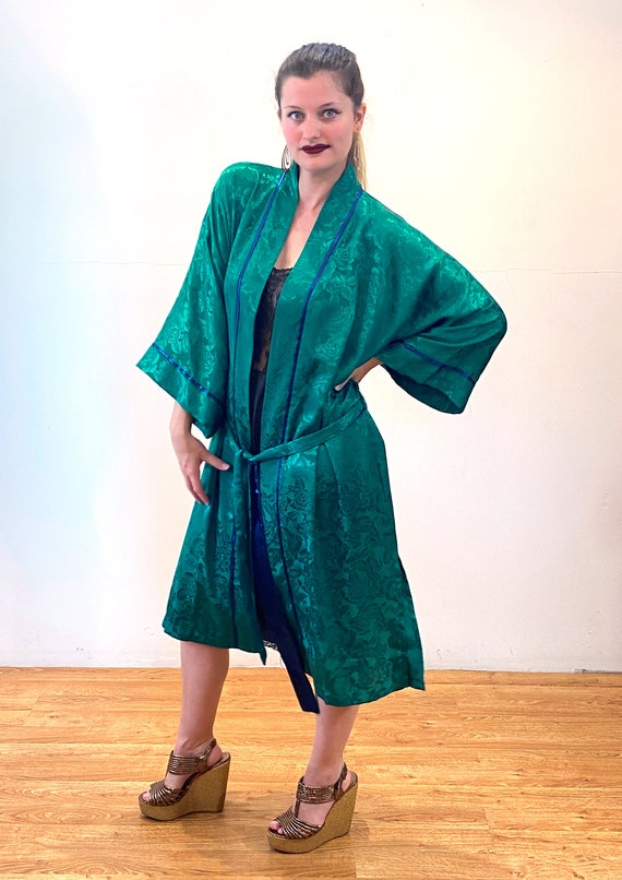 80s Victoria's Secret Robe M L, Vintage Emerald G… - image 2