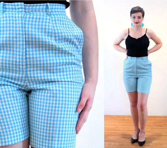 60s Gingham Shorts S Vintage Turquoise Blue and White Checkered Plaid saks Fifth Ave Retro Highwaisted Bermuda Shorts Small Etsy Ireland