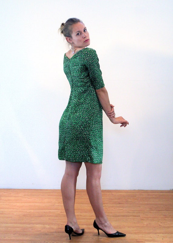 50s Green Silk Cocktail Dress M, Vintage "David L… - image 4