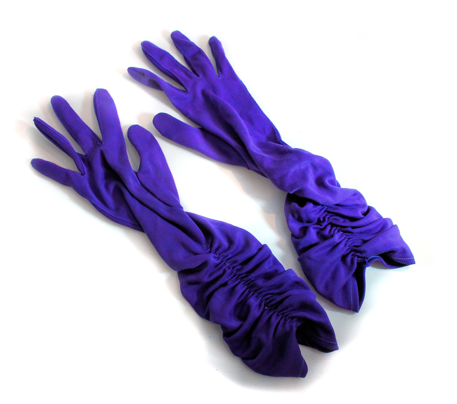 80s Purple Gloves S Vintage Ruched Formal 14 Inch Long Etsy