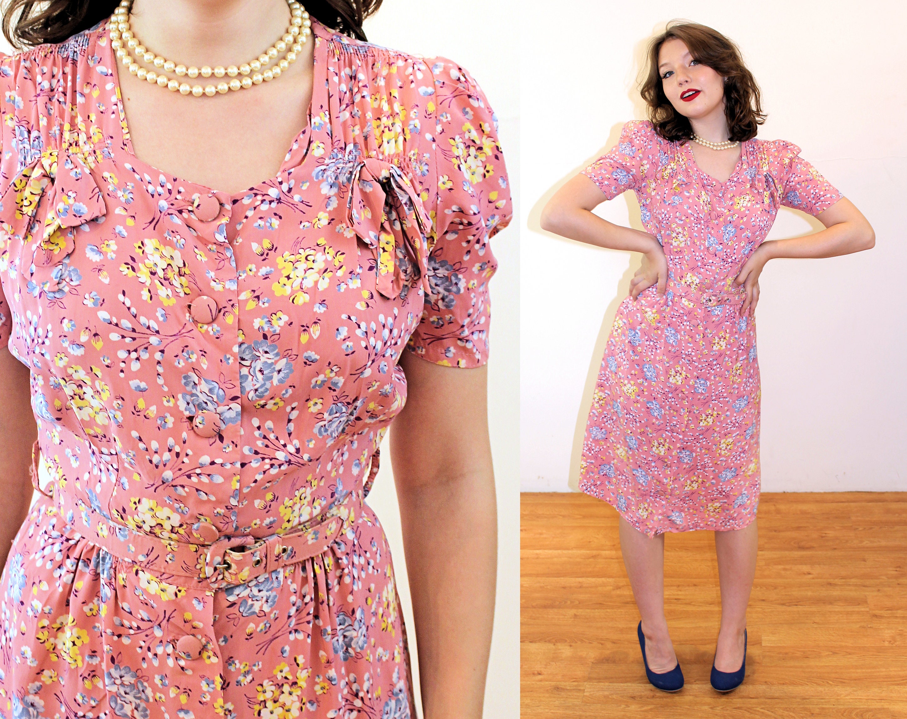 1970s dress does 1940s silk vintage dress 30s 40s style fabric