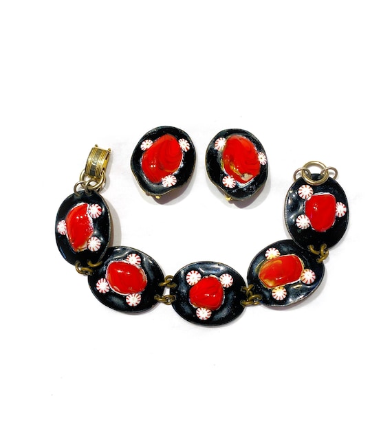 Boucles D'oreille Vintage Années 70 émaillées - Anciennes - Occasion