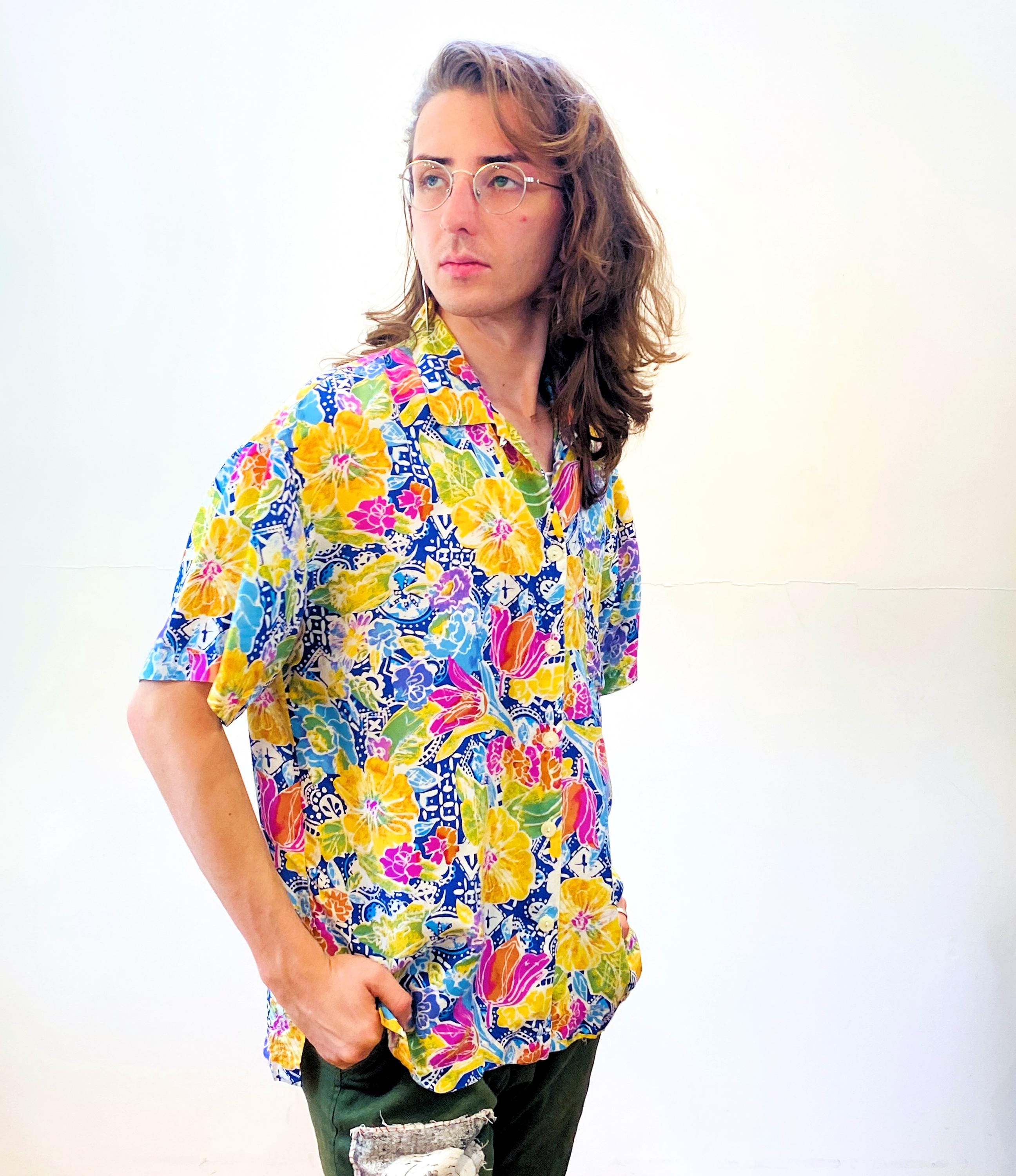 90s Colorful Silk Blouse M, Vintage 