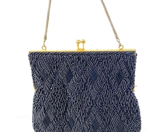 60年代のウォルボルグビーズバッグ、ヴィンテージブラック装飾