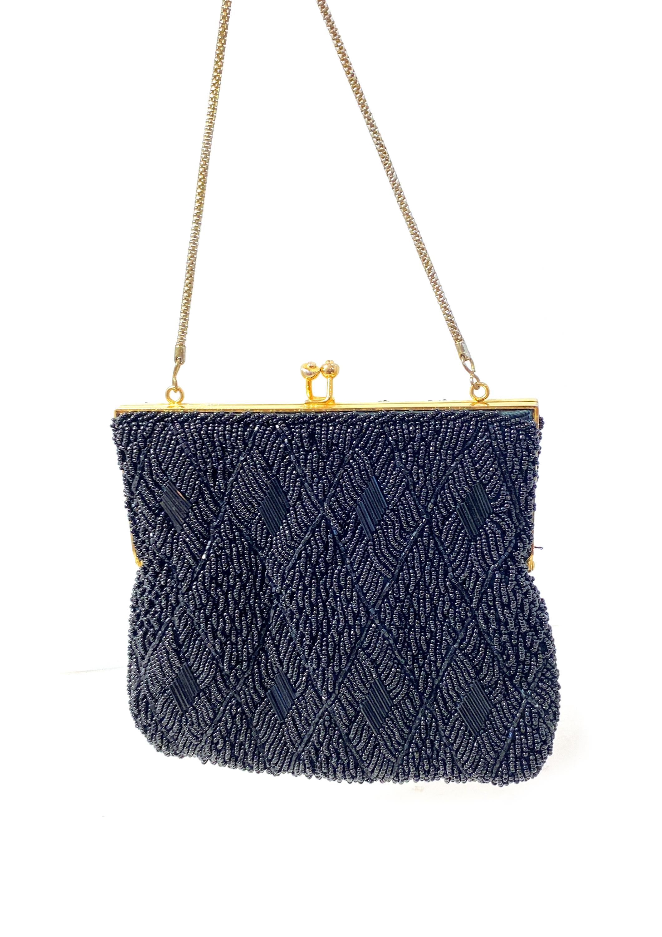 60年代のウォルボルグビーズバッグ、ヴィンテージブラック装飾