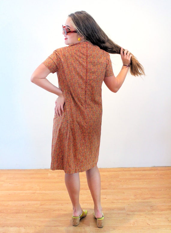 60s Paisley Tent Dress M, Vintage Orange Ditsy Pr… - image 4