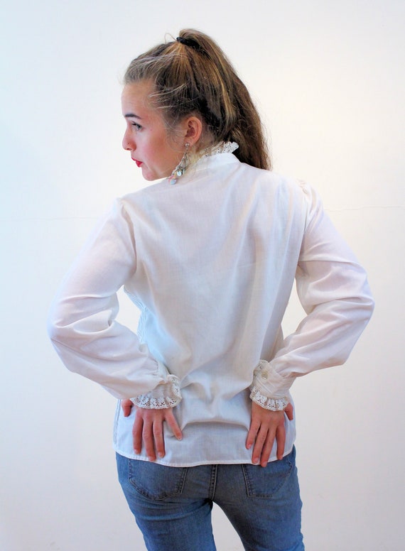 70s White Lace Blouse M, Vintage Victorian Style … - image 3