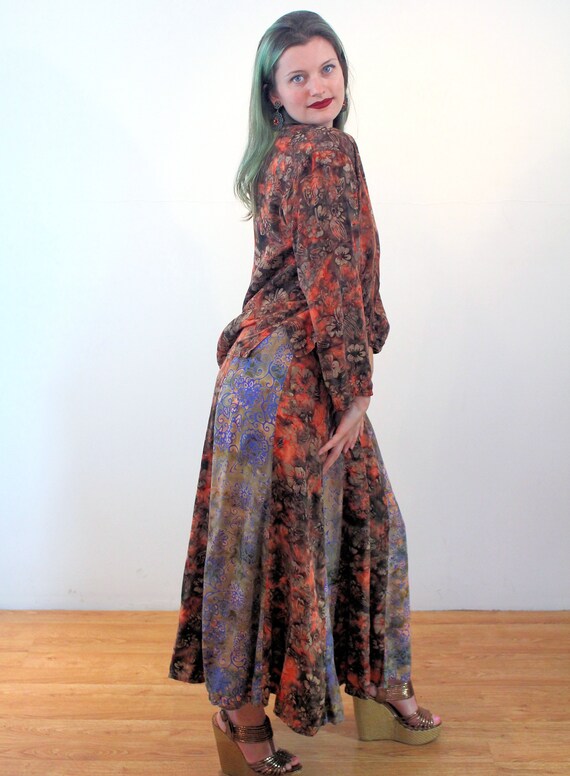 90s Indonesia Batik Dress S M, Vintage Orange Ray… - image 4