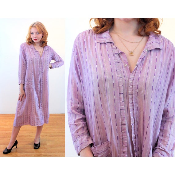 1920s Day Dress S M, Vintage Purple Striped Rare … - image 1