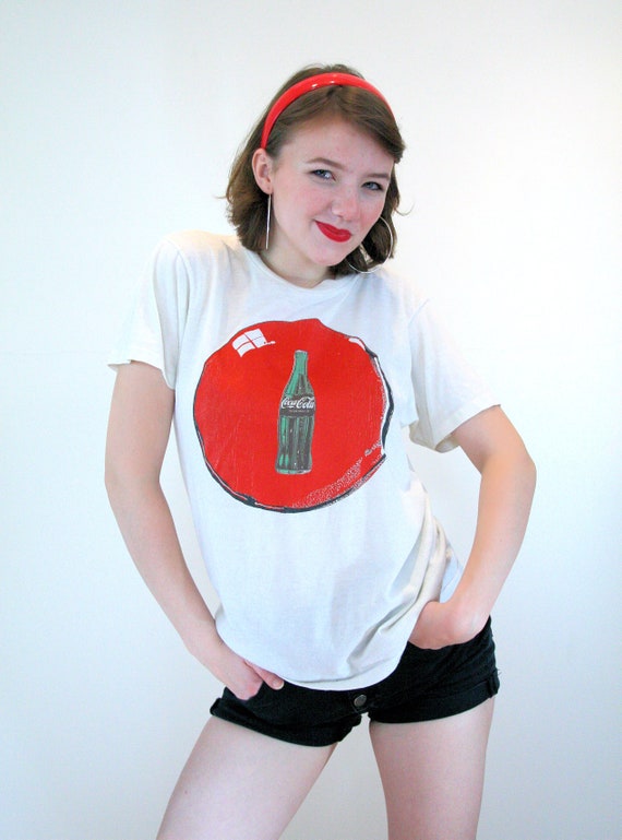 80s Coca Cola Soda T-Shirt S, Vintage Red White R… - image 2