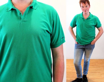 90s Levi's Polo Shirt XL, Vintage Kelly Green Preppy Short Sleeve Retro Unisex Normcore Golf Henley Top, Extra Large
