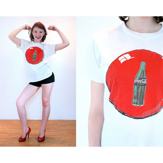 80s Coca Cola Soda T-Shirt S, Vintage Red White R… - image 1