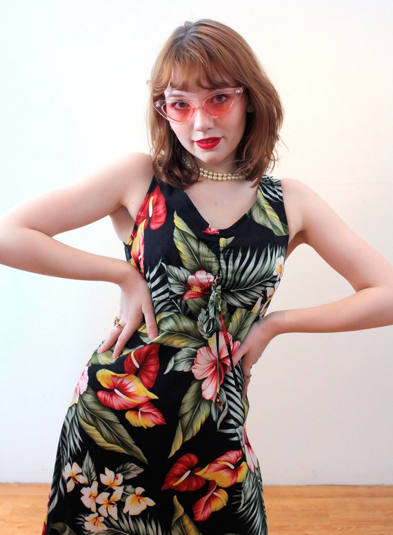 90s "Hilo Hattie" Hawaiian Dress XS, Vintage Blac… - image 5