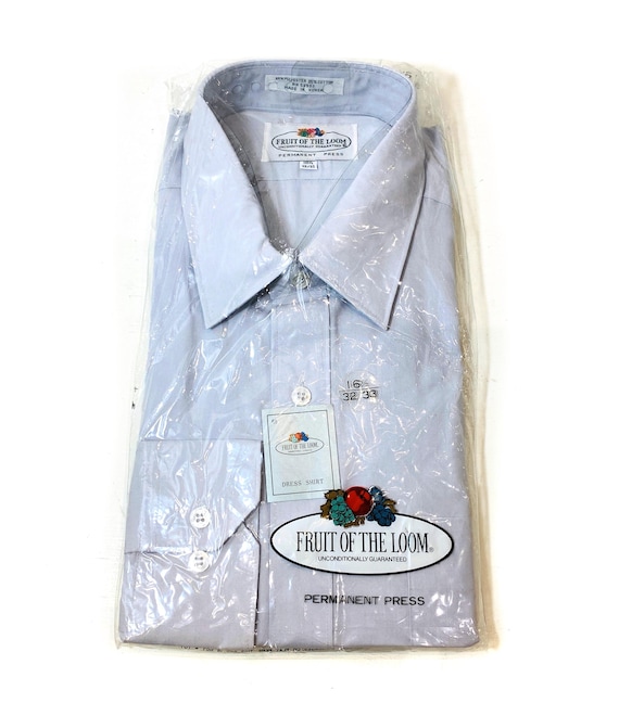 80s Deadstock Gray Dress Shirt L, Vintage Fruit of the Loom Twill Men's Button Up NOS in Package, Large 16-1/2