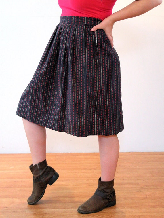 50s Paisley Striped Skirt L XL, Vintage Black Red… - image 2