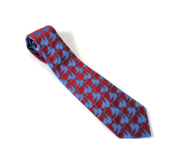 70s "Countess Mara" Wide Tie, Vintage Red Blue Ir… - image 1
