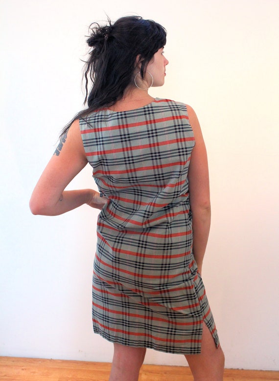 60s Mod Plaid Dress M, Vintage Gray Black Orange … - image 3