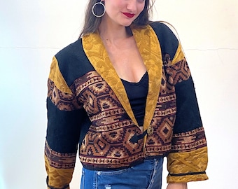 90s Tapestry Jacket M, Vintage "Flashback" Boho Southwestern India Patchwork Blazer, Medium