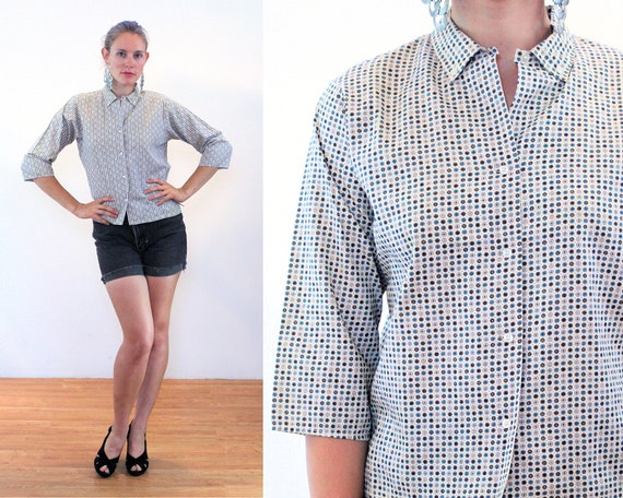 60s Ditsy Medallion Print Blouse M, Vintage Boxy B