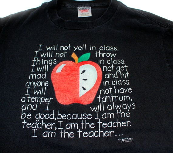 70s Teacher Apple T-Shirt L XL, Vintage Black Red… - image 5