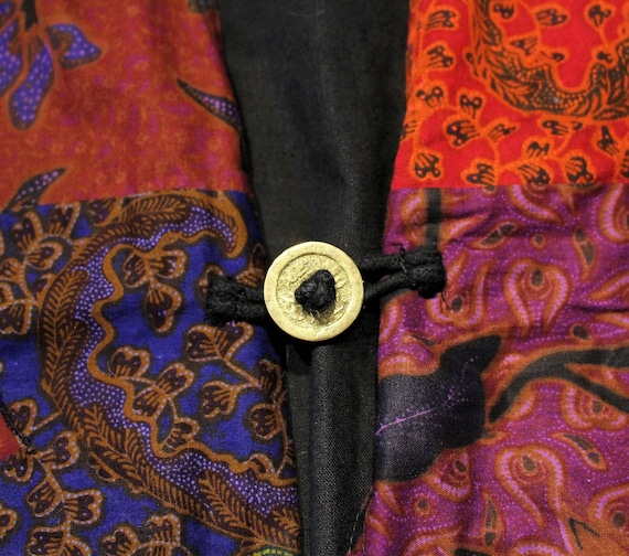 90s Batik Patchwork Vest S M, Vintage Red Purple … - image 6
