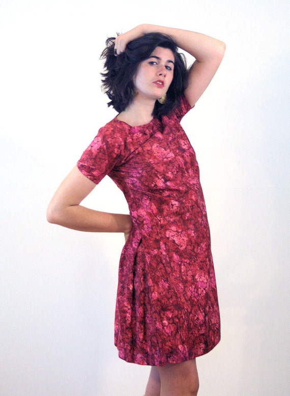 60s Batik Hawaiian Mini Dress S, Vintage Pink Cot… - image 4