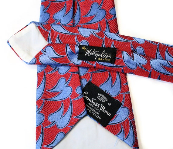 70s "Countess Mara" Wide Tie, Vintage Red Blue Ir… - image 3