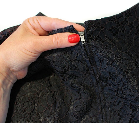 50s Black Lace Cocktail Dress M, Vintage Tiered C… - image 7