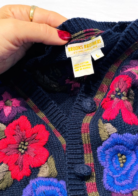 80s Embroidered Cardigan M L, Vintage Brooks Brothers Floral