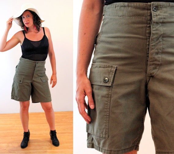 70s Army Shorts M, Vintage Olive Green Drab Cargo… - image 1