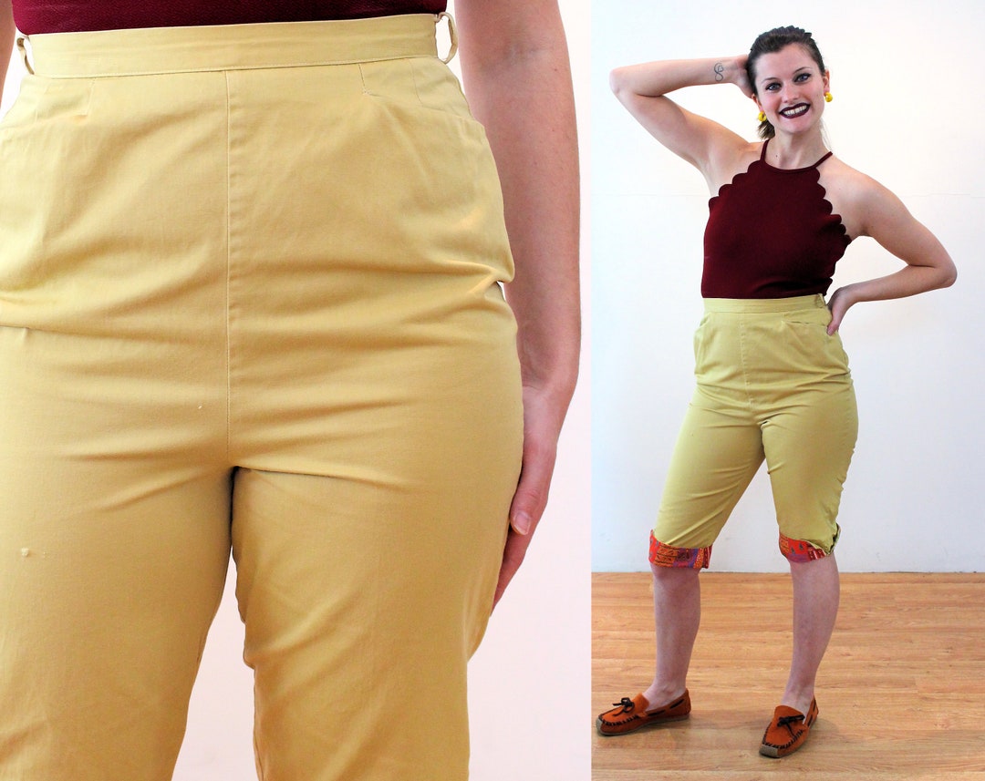 50s Mustard Yellow Capri Pants S Vintage Cotton Clamdiggers Etsy
