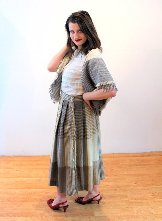 80s Liz Claiborne Skirt & Shawl M, Vintage Tan Br… - image 7