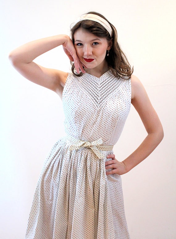 40s "Minx Modes" Cotton Dress XS, Vintage White D… - image 5